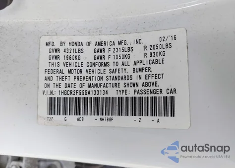 2016 Honda Accord Sport from USA, damaged, VIN 1HGCR2F55GA133134